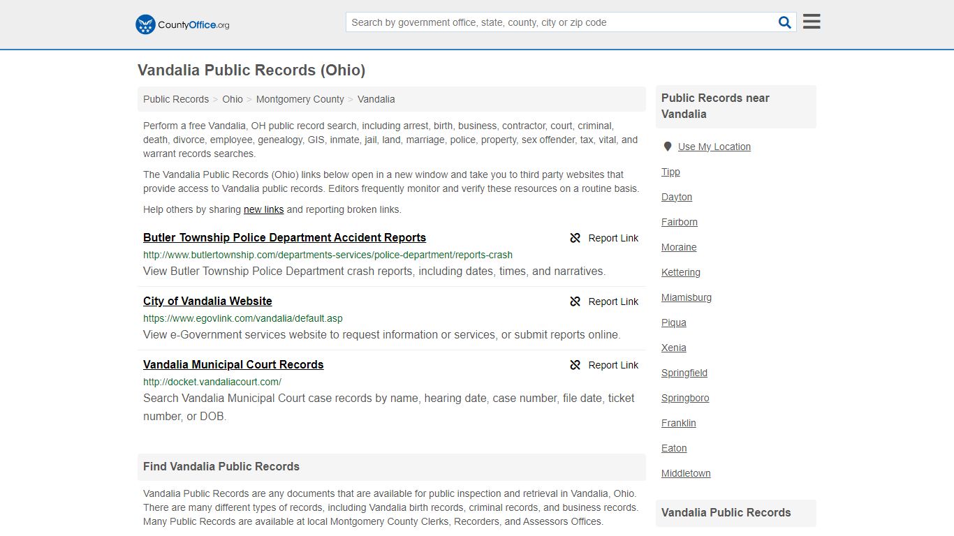 Public Records - Vandalia, OH (Business, Criminal, GIS, Property ...