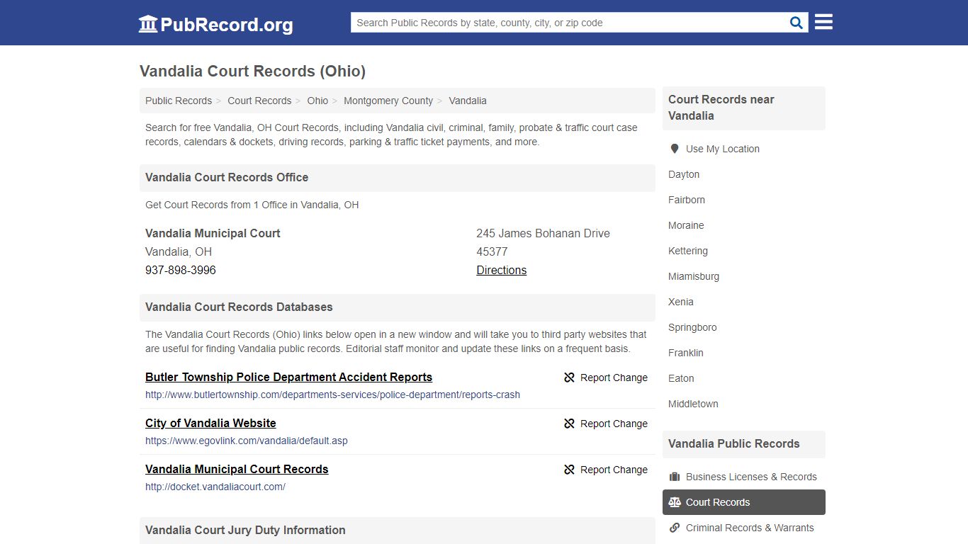 Free Vandalia Court Records (Ohio Court Records) - pubrecord.org
